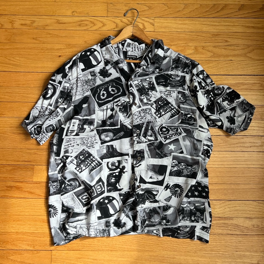 Route 66 black and white retro button up short sleeve